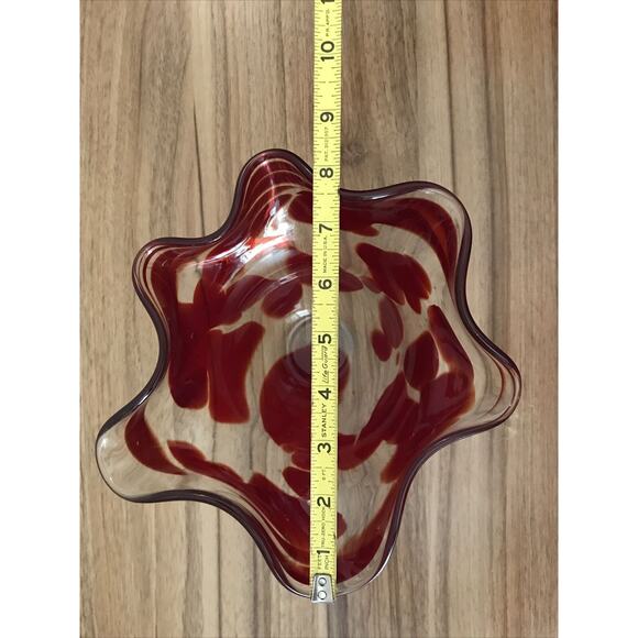 Red Zorza? Hand Blown Art Glass Handkerchief Vase Centerpiece Catch All - Picture 8 of 8